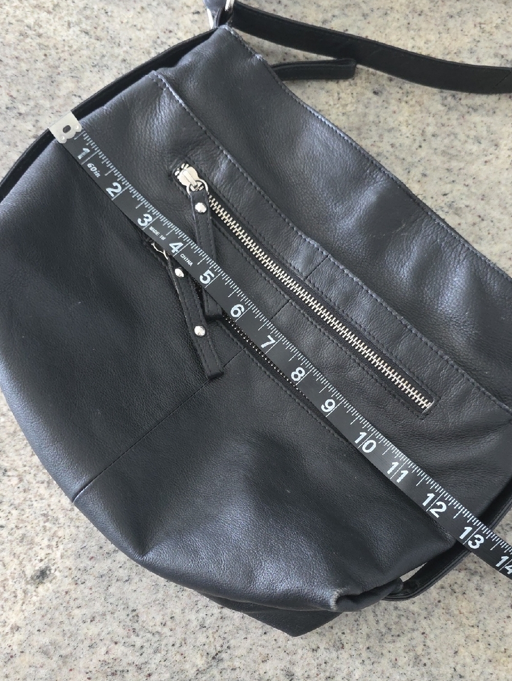 Black Leather Crossbody Bag with Front Zippers - Picture 9 of 12